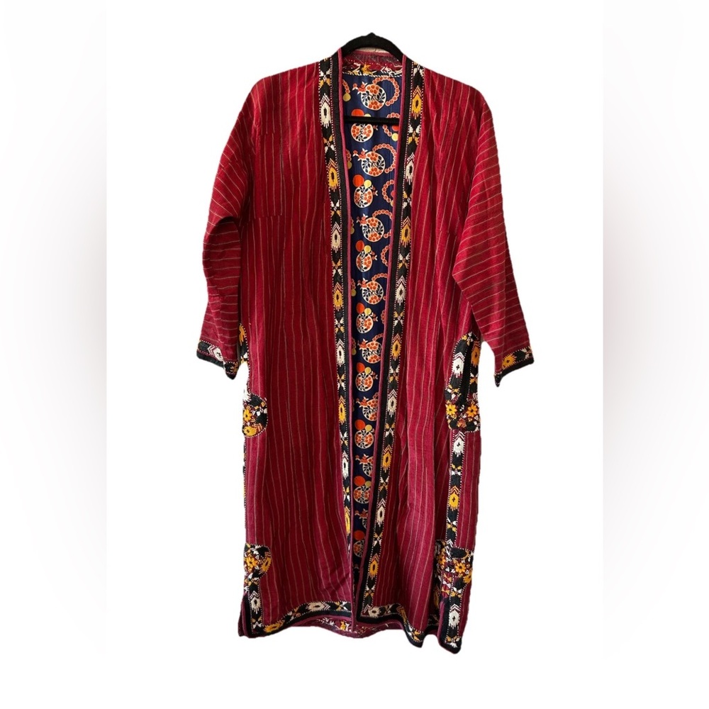 Vintage Uzbek Style Embroidered Tribal Kimono Jacket Boho Ethnic Duster M/L